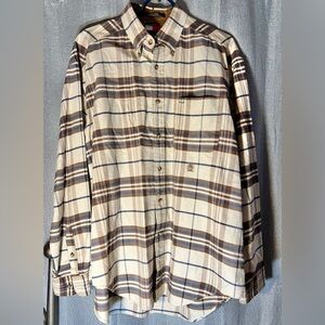 VTG 90s Tommy Hilfiger Shirt Mens Large Brown Plaid Crest Button Up Long Sleeve